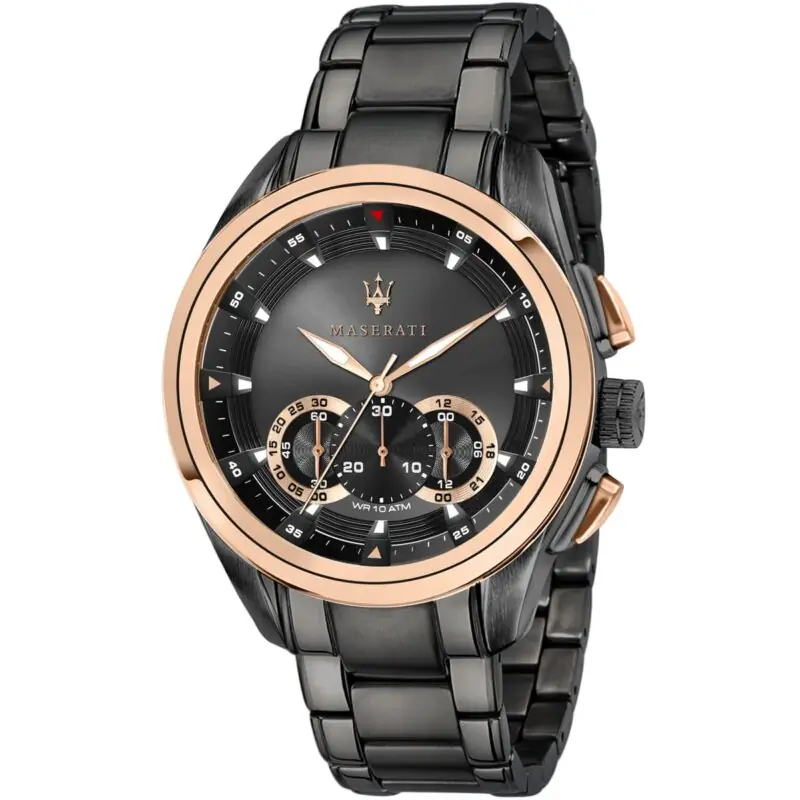 Maserati Watch Men Black Dial Metal Stainless Steel Strap Quartz Battery Analog Chronograph Wr 10 Atm Traguardo R8873612016 - Tia