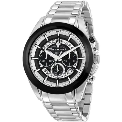 Maserati Watch Men Wr 100 Meters Black Dial Metal Stainless Steel Silver Strap Quartz Battery Analog Chronograph Traguardo R8873612059