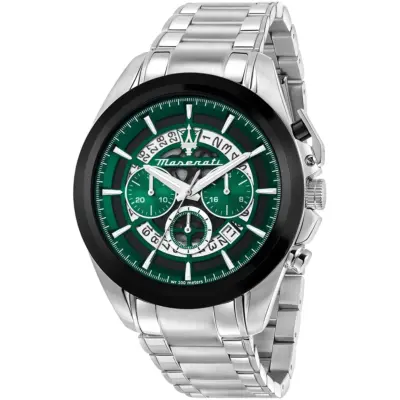 Maserati Watch Men Wr 100 Meters Green Dial Metal Stainless Steel Silver Strap Quartz Battery Analog Chronograph Traguardo R8873612060