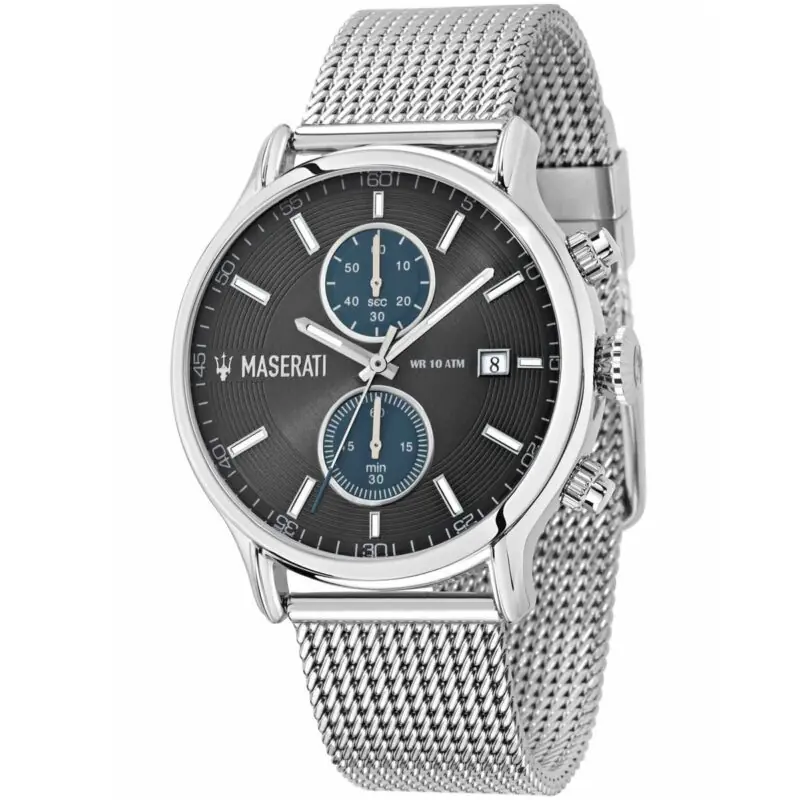 Maserati Watch Men Gray Dial Metal Stainless Steel Silver Mesh Strap Quartz Battery Analog Three Hand Wr 10 Atm Epoca R8873618003