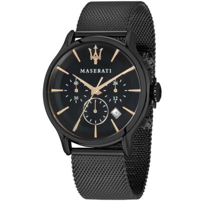 Maserati Watch Men Black Dial Metal Stainless Steel Mesh Strap Quartz Battery Analog Chronograph Epoca R8873618006