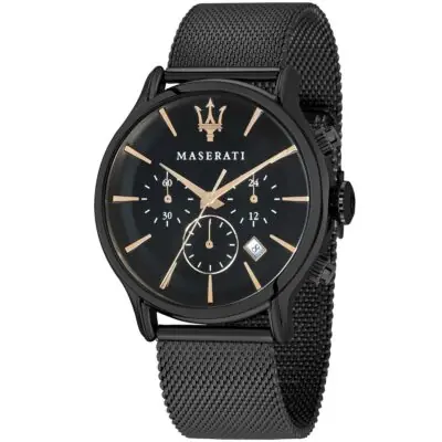 Maserati Watch Men Black Dial Metal Stainless Steel Mesh Strap Quartz Battery Analog Chronograph Epoca R8873618006