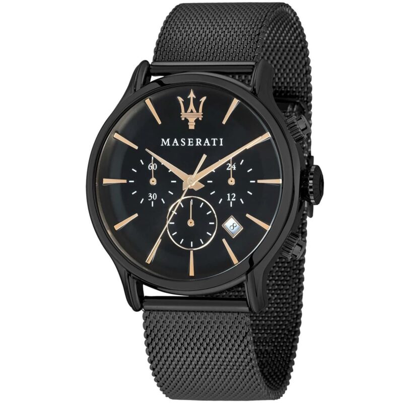 Maserati Watch Men Black Dial Metal Stainless Steel Mesh Strap Quartz Battery Analog Chronograph Epoca R8873618006