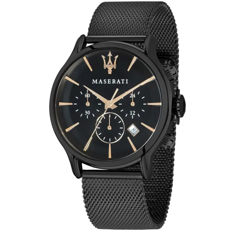 Maserati Watch Men Black Dial Metal Stainless Steel Mesh Strap Quartz Battery Analog Chronograph Epoca R8873618006