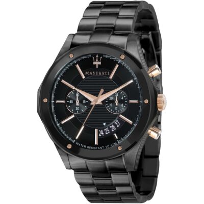 Maserati Watch Men Black Dial Metal Stainless Steel Strap Quartz Battery Analog Chronograph Water Resistant 10 Atm Ricordo R8873627001