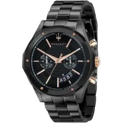 Maserati Watch Men Black Dial Metal Stainless Steel Strap Quartz Battery Analog Chronograph Water Resistant 10 Atm Ricordo R8873627001 - Tia