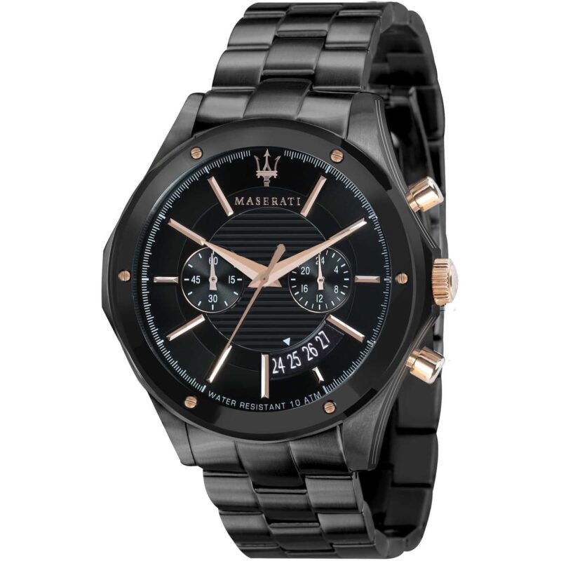 Maserati Watch Men Black Dial Metal Stainless Steel Strap Quartz Battery Analog Chronograph Water Resistant 10 Atm Ricordo R8873627001