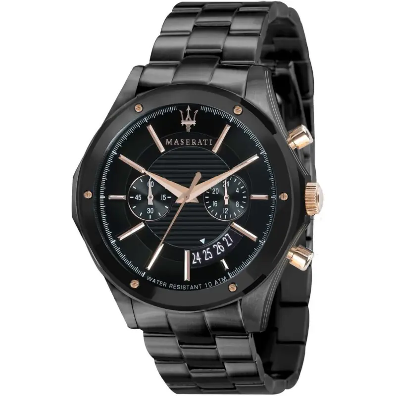 Maserati Watch Men Black Dial Metal Stainless Steel Strap Quartz Battery Analog Chronograph Water Resistant 10 Atm Ricordo R8873627001