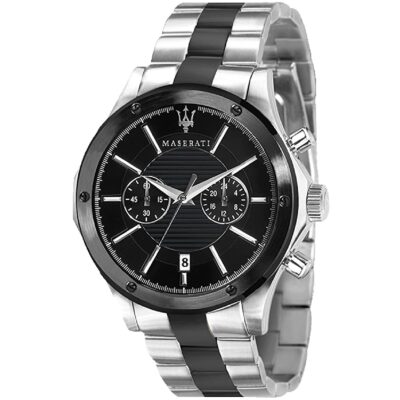 Maserati Watch Men Black Dial Metal Stainless Steel Silver Strap Quartz Battery Analog Chronograph Circuito R8873627003