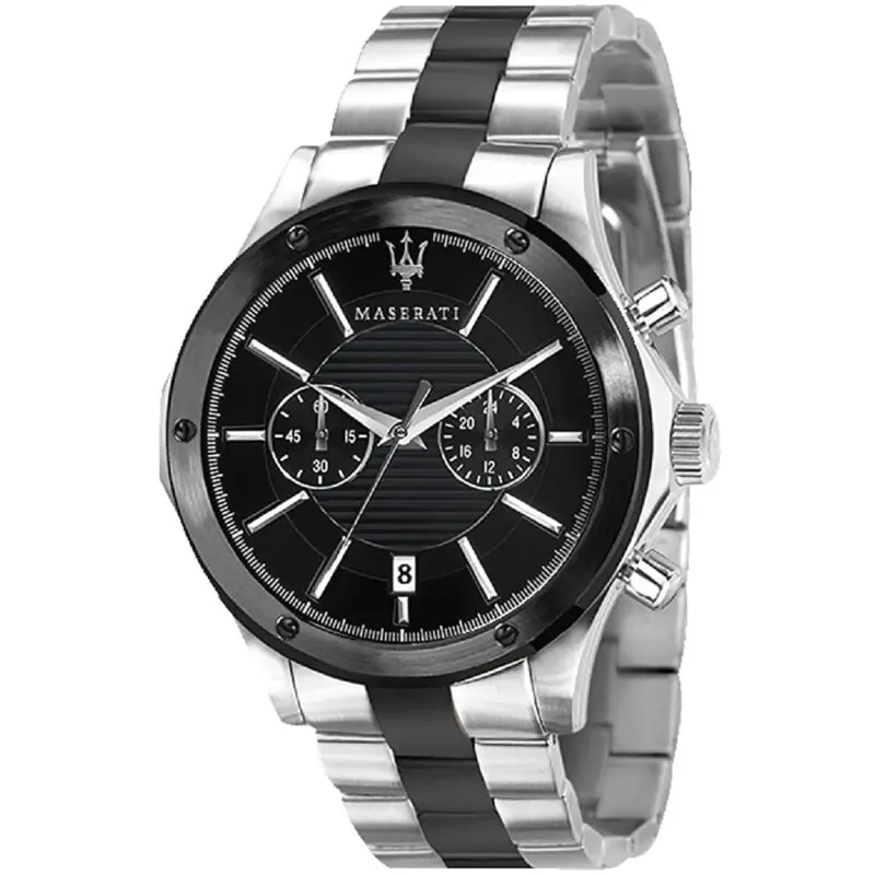 Maserati Watch Men Black Dial Metal Stainless Steel Silver Strap Quartz Battery Analog Chronograph Circuito R8873627003