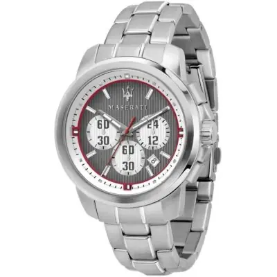 Maserati Watch Men Gray Dial Metal Stainless Steel Silver Mesh Strap Quartz Battery Analog Chronograph Royale R8873637003 - Tia