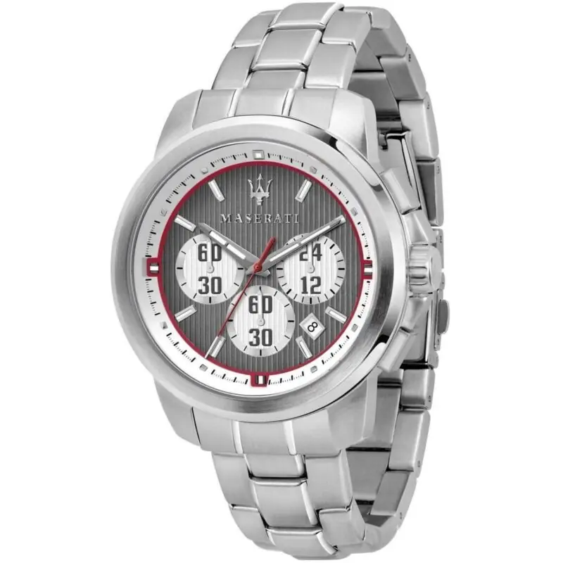 Maserati Watch Men Gray Dial Metal Stainless Steel Silver Mesh Strap Quartz Battery Analog Chronograph Royale R8873637003