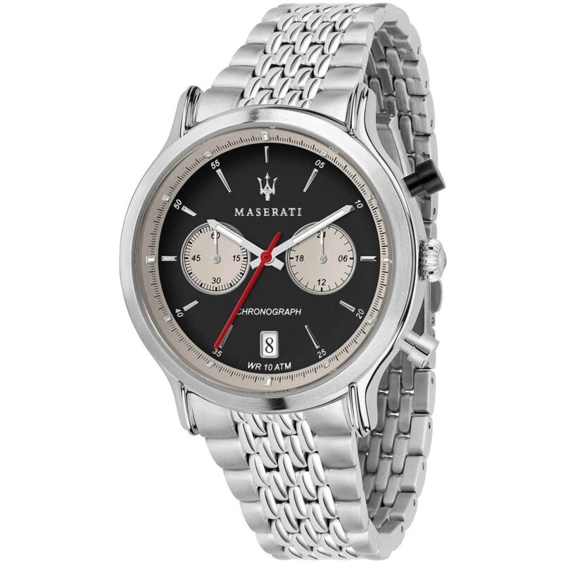 Maserati Watch Men Black Dial Metal Stainless Steel Silver Strap Quartz Battery Analog Chronograph Wr 10 Atm Legend R8873638001