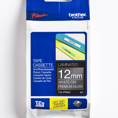 Brother 12mm White On Premium Silver Tape 4m