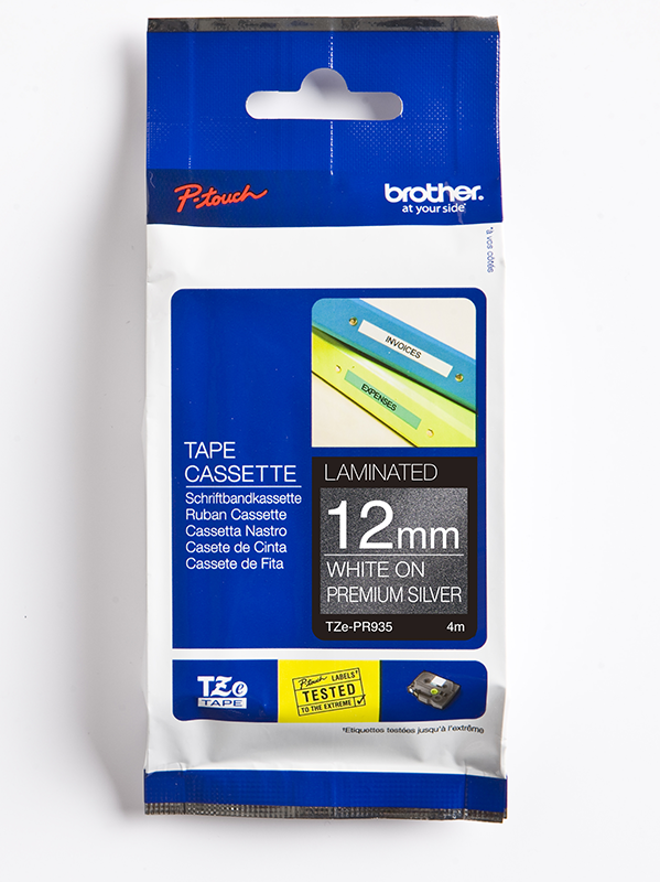 Brother 12mm White On Premium Silver Tape 4m