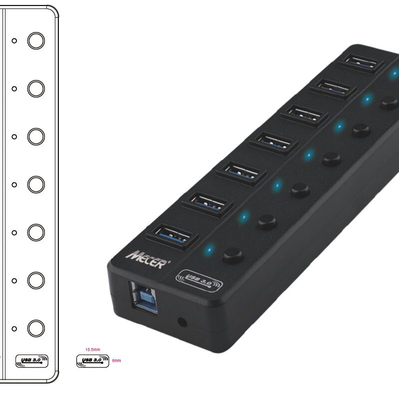 Mecer Usb 3.1/ 7 Port External Hub 5gbps W/adapter 5v_2a.