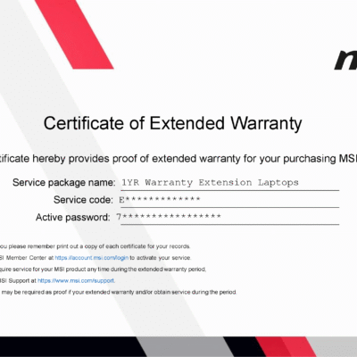 Msi Warranty Extension/ 1+ Year Extension