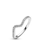 Wave sterling silver ring with clear cubic zirconia Women's