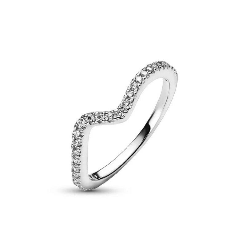 Wave sterling silver ring with clear cubic zirconia Women's