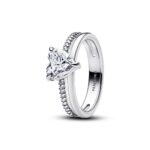 Heart sterling silver ring with clear cubic zirconia Women's