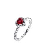 Heart sterling silver ring with cherries jubilee red crystal and clear cubic zirconia Women's