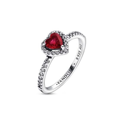 Heart sterling silver ring with cherries jubilee red crystal and clear cubic zirconia Women's