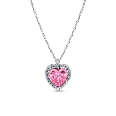 Heart sterling silver collier with fancy pink and clear cubic zirconia Women's Watch
