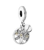 Family tree silver dangle with 14k and clear cubic zirconia Women's Jewellery