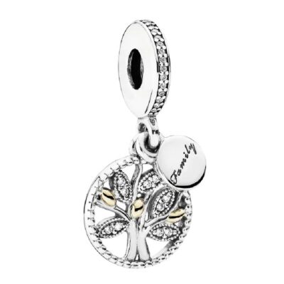 Family tree silver dangle with 14k and clear cubic zirconia Women's Jewellery