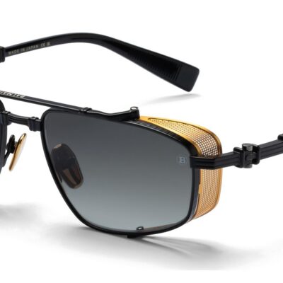 Balmain Men's BRIGADE - V Matte Black - Gold 18Kshiny Black/Grey Gradient Sunglasses