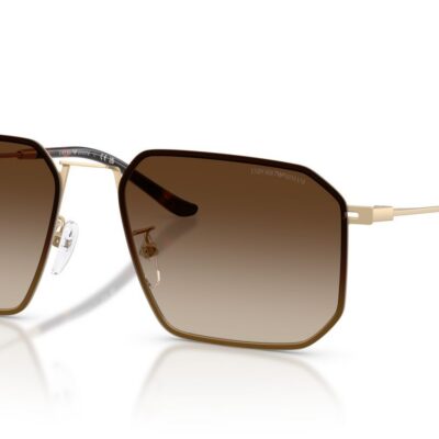 Emporio Armani Men's EA 2165D Shiny Black Matte Pale Gold/Brown Shaded Sunglasses