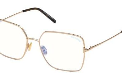 Tom Ford Women's FT 5739-B BLUE BLOCK Shiny Rose Gold/Blue Filter Eyeglasses