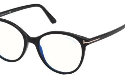 Tom Ford Women's FT 5742-B BLUE BLOCK Shiny Black/Blue Filter Eyeglasses