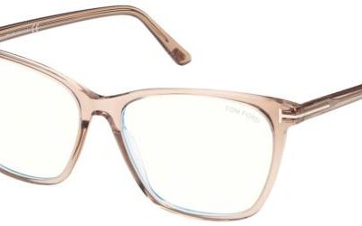 Tom Ford Women's FT 5762-B BLUE BLOCK Shiny Light Beige/Blue Filter Eyeglasses