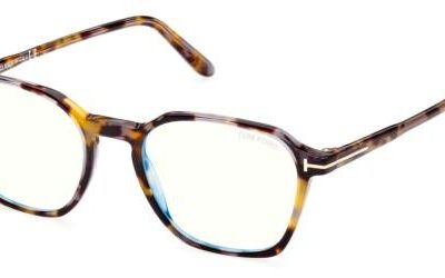 Tom Ford Men's FT 5804-B BLUE BLOCK Blonde Havana Eyeglasses