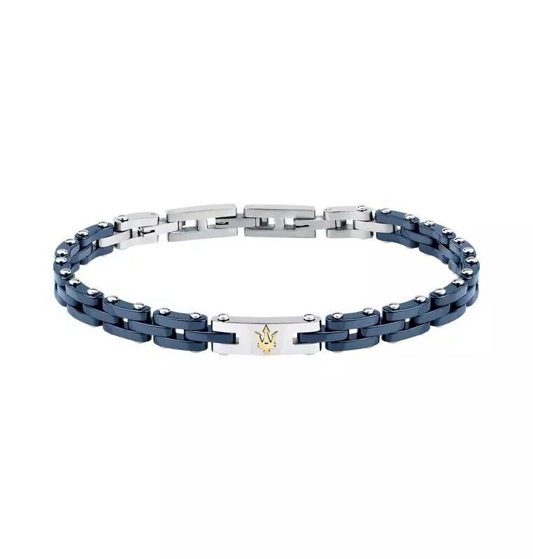 Maserati Jewels Blue And Silver Tone Stainless Steel Bracelet JM425ATZ65 For Men