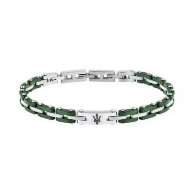 Maserati Jewels Green And Silver Tone Stainless Steel Bracelet JM425ATZ66 For Men