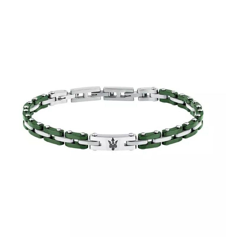 Maserati Jewels Green And Silver Tone Stainless Steel Bracelet JM425ATZ66 For Men
