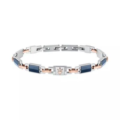 Maserati Jewels Blue, Gold Tone And Silver Tone Stainless Steel Bracelet JM425ATZ67 For Men