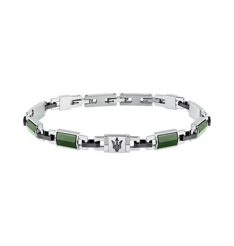 Maserati Jewels Green, Gold Tone And Silver Tone Stainless Steel Bracelet JM425ATZ68 For Men