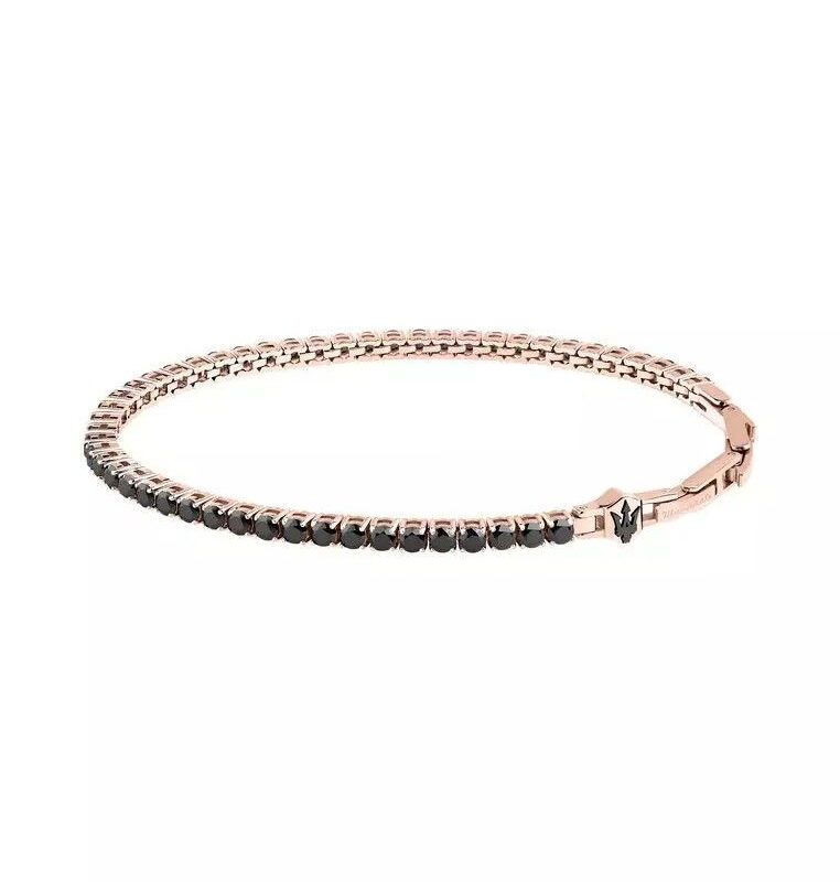 Maserati Tennis Rose Gold Tone Stainless Steel With Black Zircons Bracelet JM425AVC07 For Men