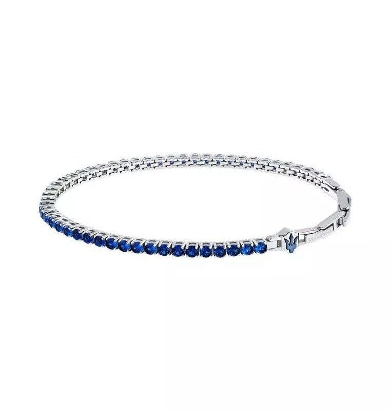 Maserati Tennis Silver Stainless Steel With Blue Zircons Bracelet JM425AVC11 For Men