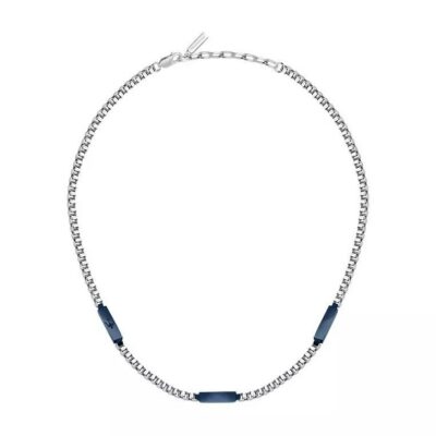 Maserati Jewels Blue And Silver Tone Stainless Steel Necklace JM425AVD109 For Men