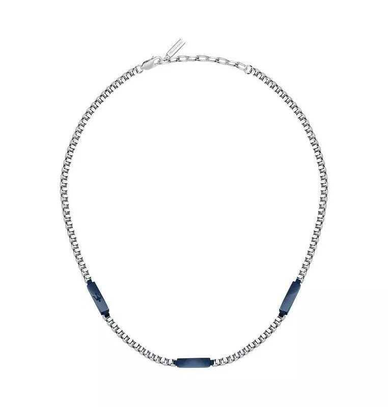 Maserati Jewels Blue And Silver Tone Stainless Steel Necklace JM425AVD109 For Men