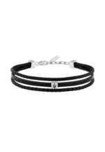 Maserati Jewels Silver Stainless Steel With Black Recycled Leather Bracelet JM525AVE32 For Men