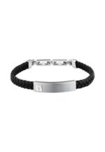 Maserati Jewels Silver Stainless Steel With Black Recycled Leather Bracelet JM525AVE34 For Men