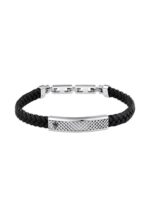 Maserati Jewels Silver Stainless Steel With Black Recycled Leather Bracelet JM525AVE36 For Men
