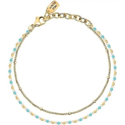La Petite Story Gold Tone Steel Bracelet With Blue And Gold Beads LPS05ARR96 For Women