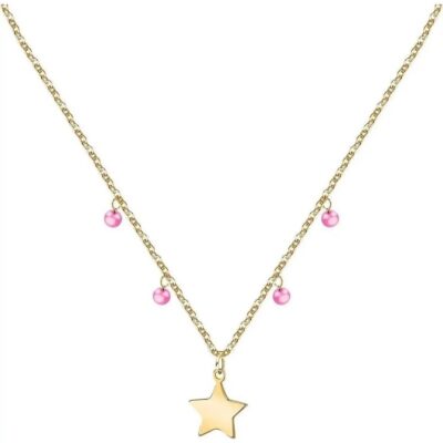 La Petite Story Gold Tone Steel Necklace With Fuchsia Zircon LPS10ARR06 For Women