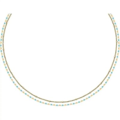 La Petite Story Gold Tone Steel Necklace With Light Blue Beads LPS10ARR10 For Women